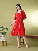 Thumbnail for Myshka Women's Red Solid Georgette Dress - Distacart
