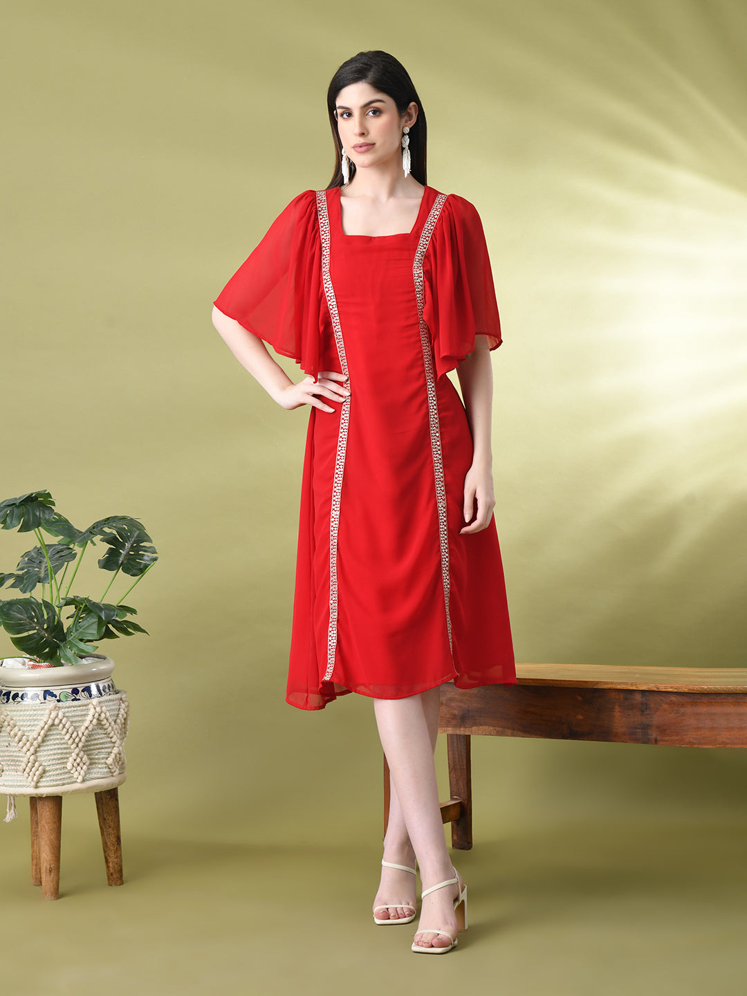 Myshka Women's Red Solid Georgette Dress - Distacart