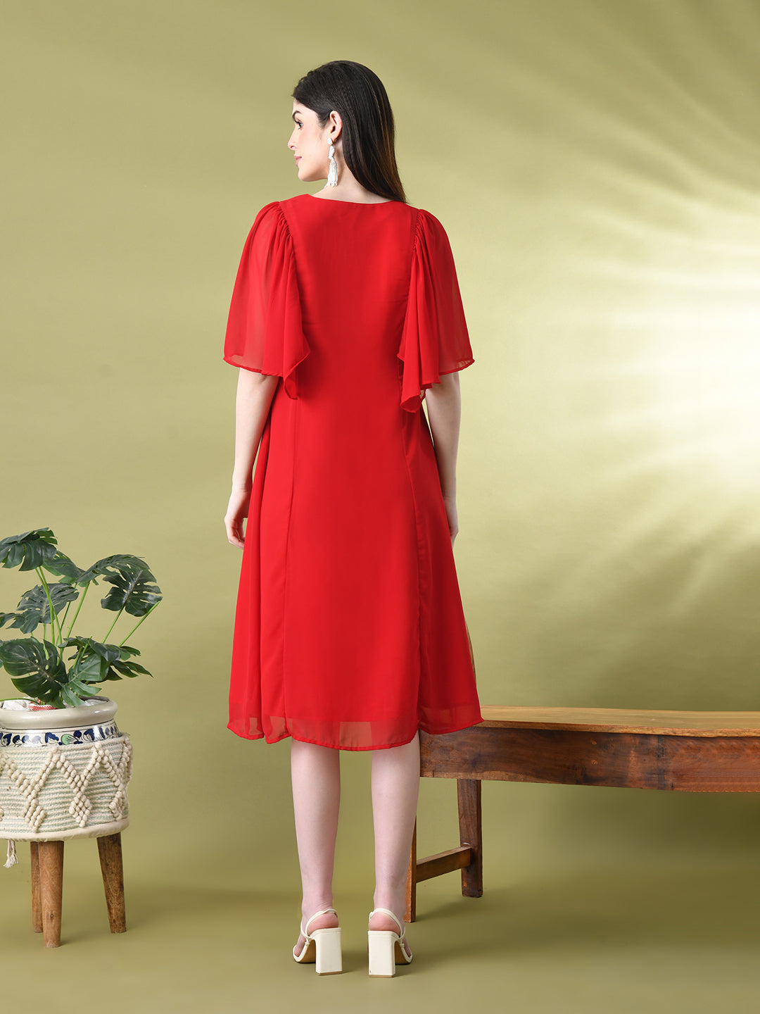 Myshka Women's Red Solid Georgette Dress - Distacart