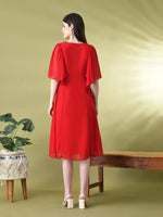 Thumbnail for Myshka Women's Red Solid Georgette Dress - Distacart