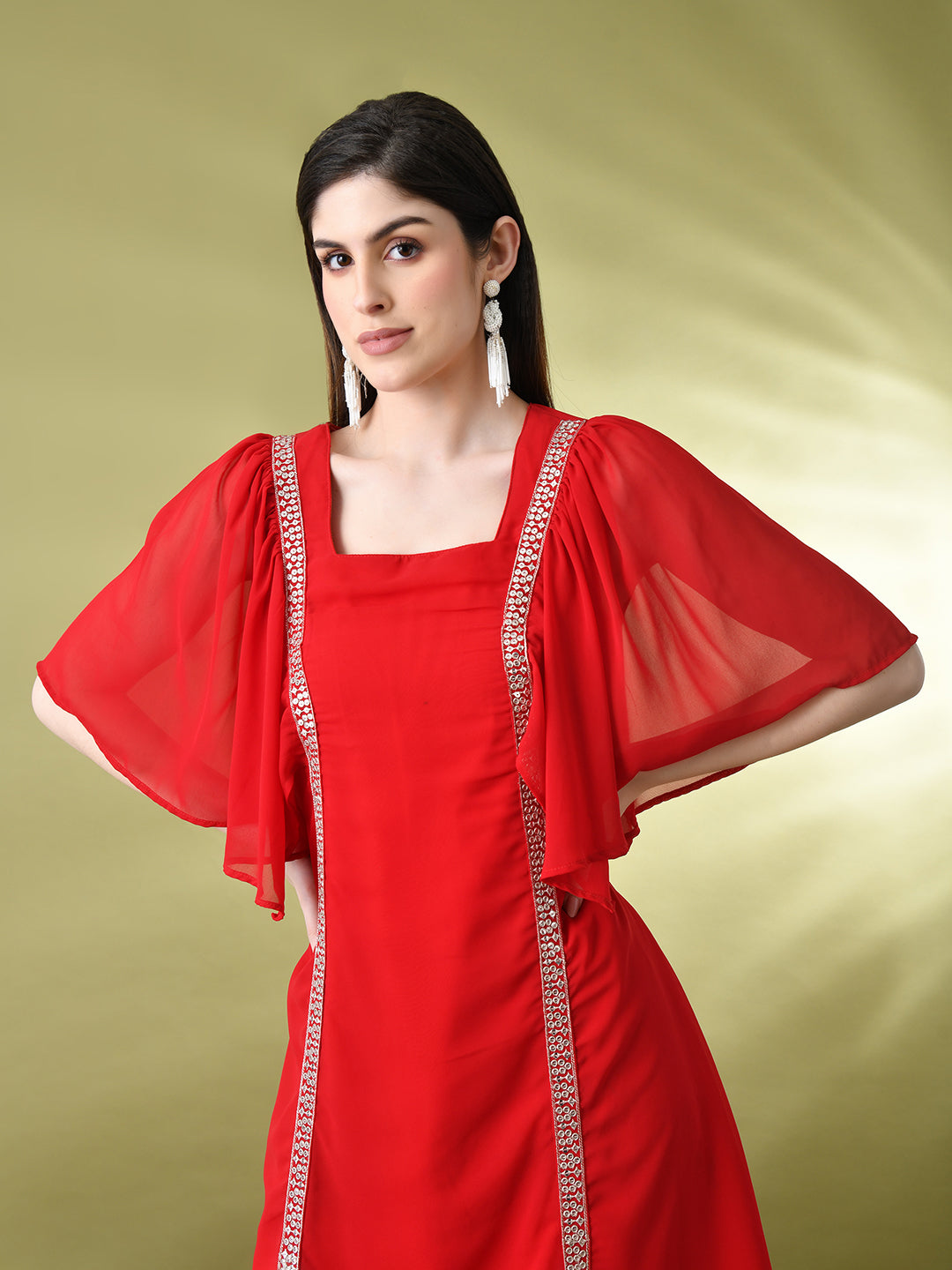 Myshka Women's Red Solid Georgette Dress - Distacart