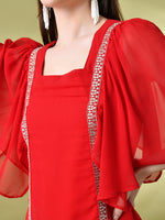 Thumbnail for Myshka Women's Red Solid Georgette Dress - Distacart