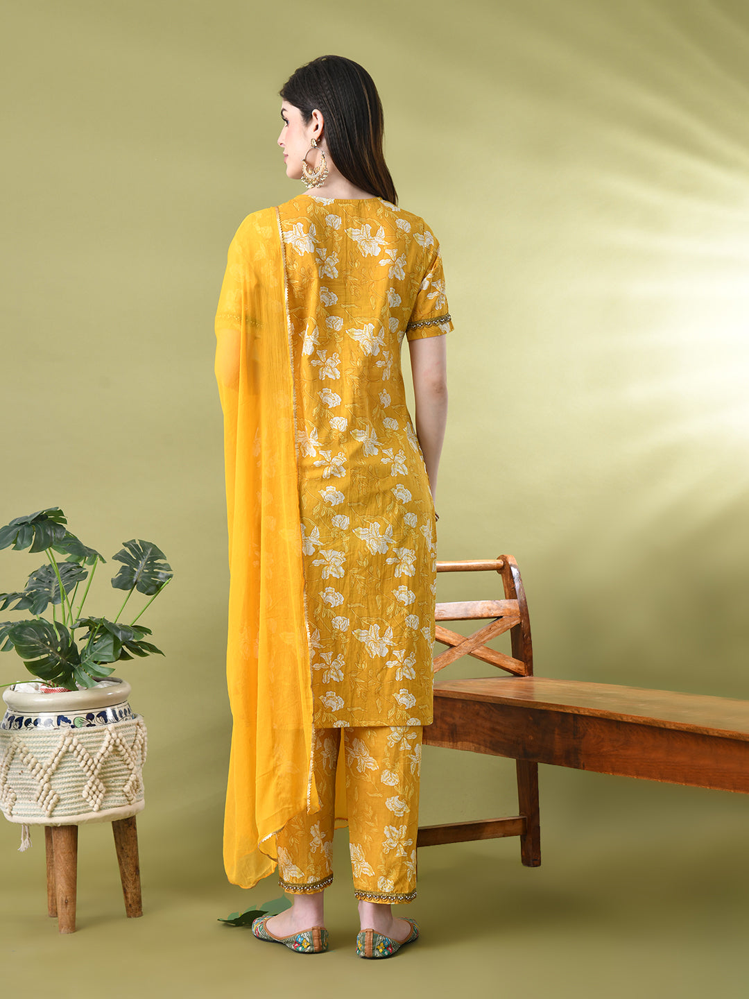 Myshka Women's Cotton Yellow Printed Kurta Set With Dupatta - Distacart