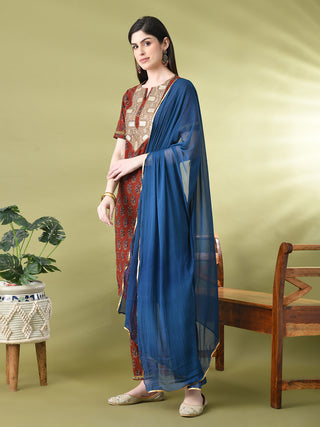 Myshka Women's Cotton Red Printed Kurta Set With Dupatta - Distacart