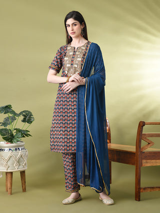 Myshka Women's Cotton Printed Kurta Set With Dupatta - Distacart