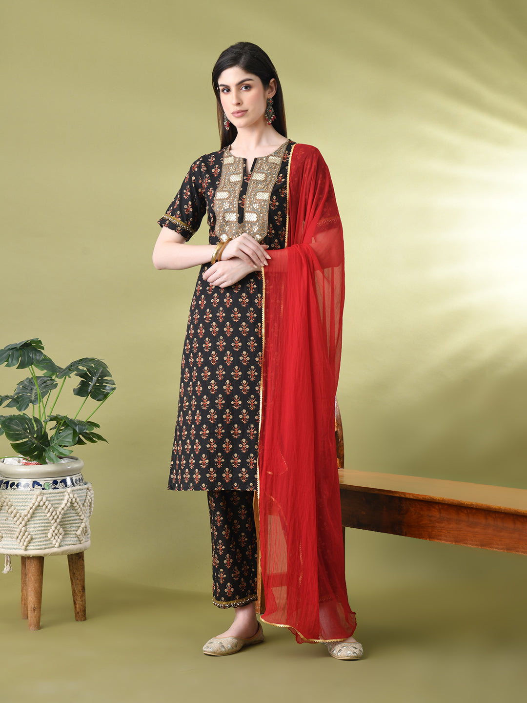 Myshka Women's Cotton Printed Kurta Set With Dupatta - Distacart