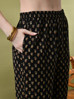 Thumbnail for Myshka Women's Cotton Black Printed Kurta Set With Dupatta