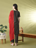 Thumbnail for Myshka Women's Cotton Black Printed Kurta Set With Dupatta