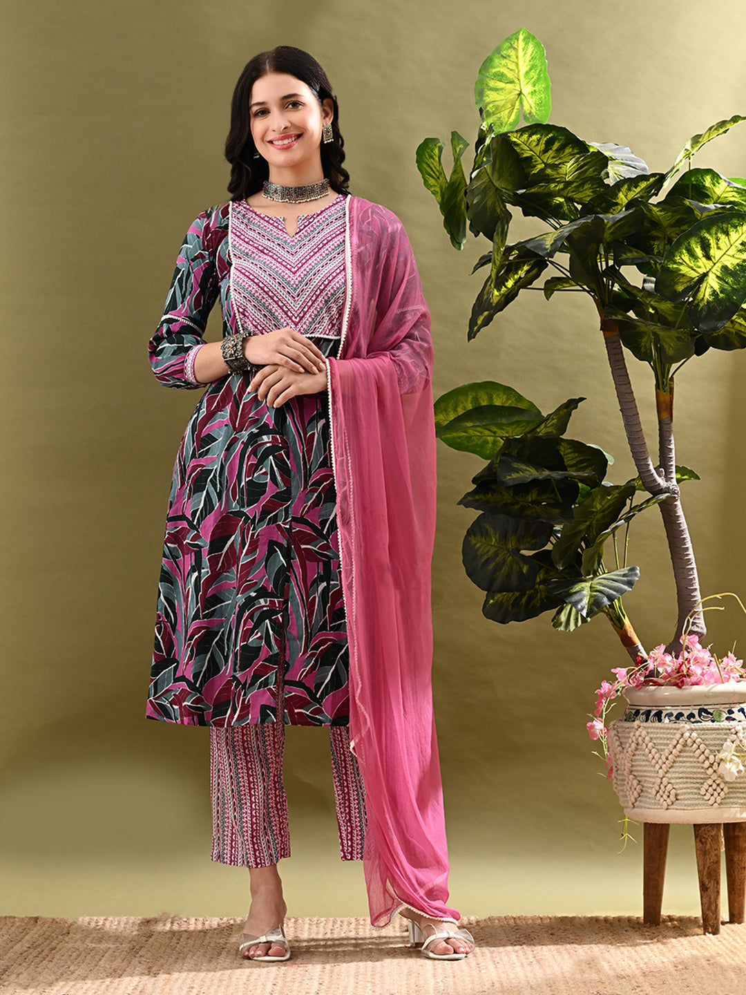 Myshka Women's Cotton Multi Printed Kurta Set With Dupatta - Distacart