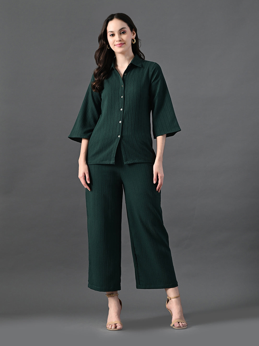 Myshka Women's Green Pleated Co-Ord Set - Distacart