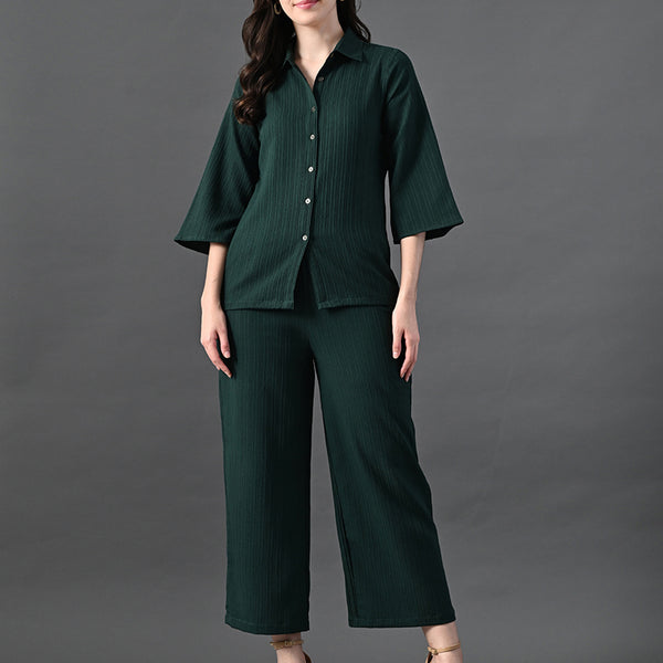 Myshka Women's Green Pleated Co-Ord Set - Distacart