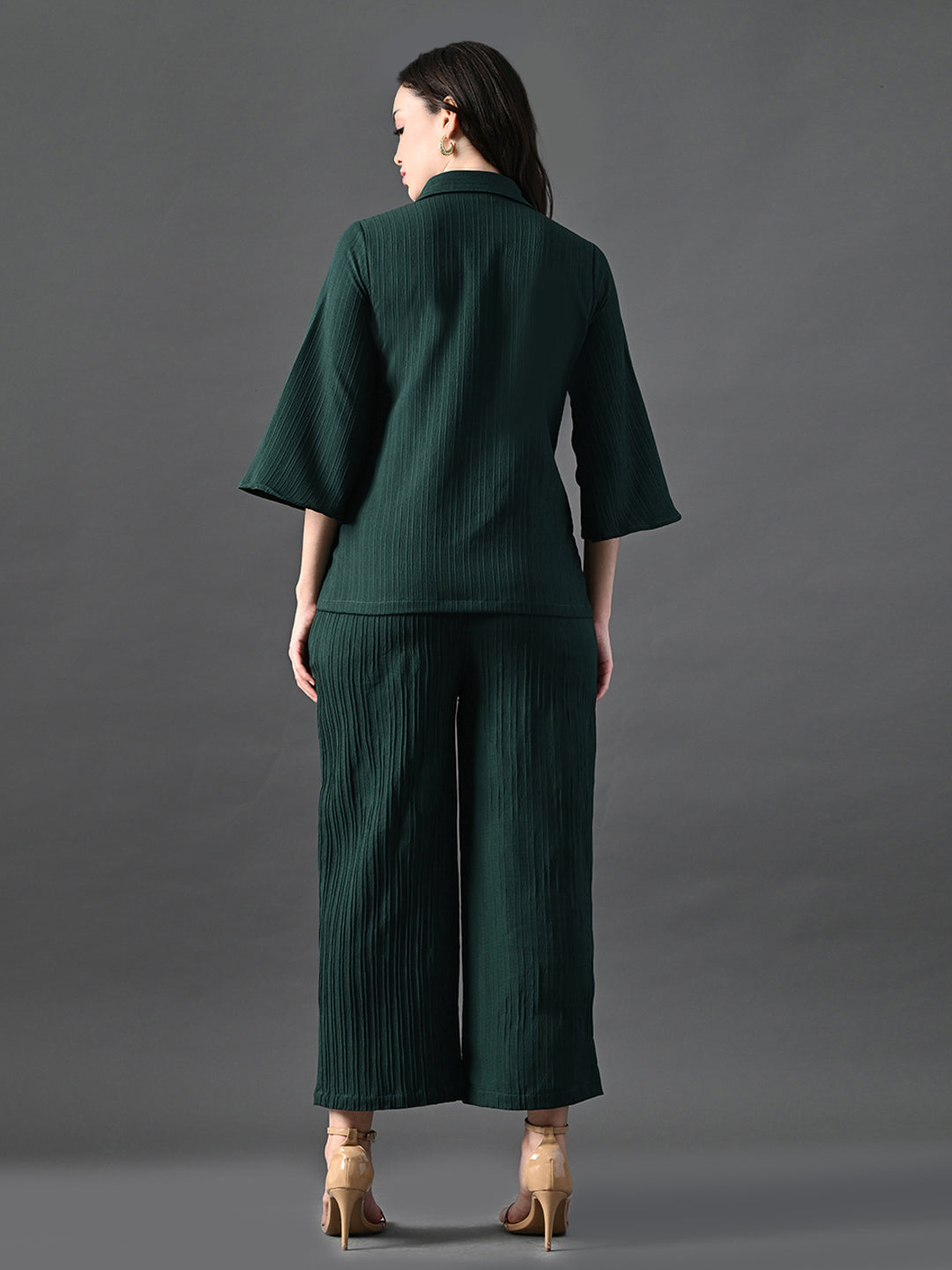 Myshka Women's Green Pleated Co-Ord Set - Distacart