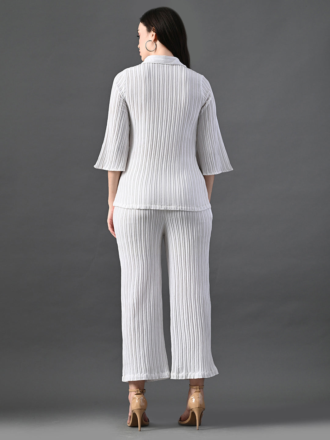 Myshka Women's White Pleated Co-Ord Set - Distacart