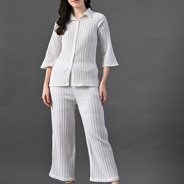 Myshka Women's White Pleated Co-Ord Set - Distacart