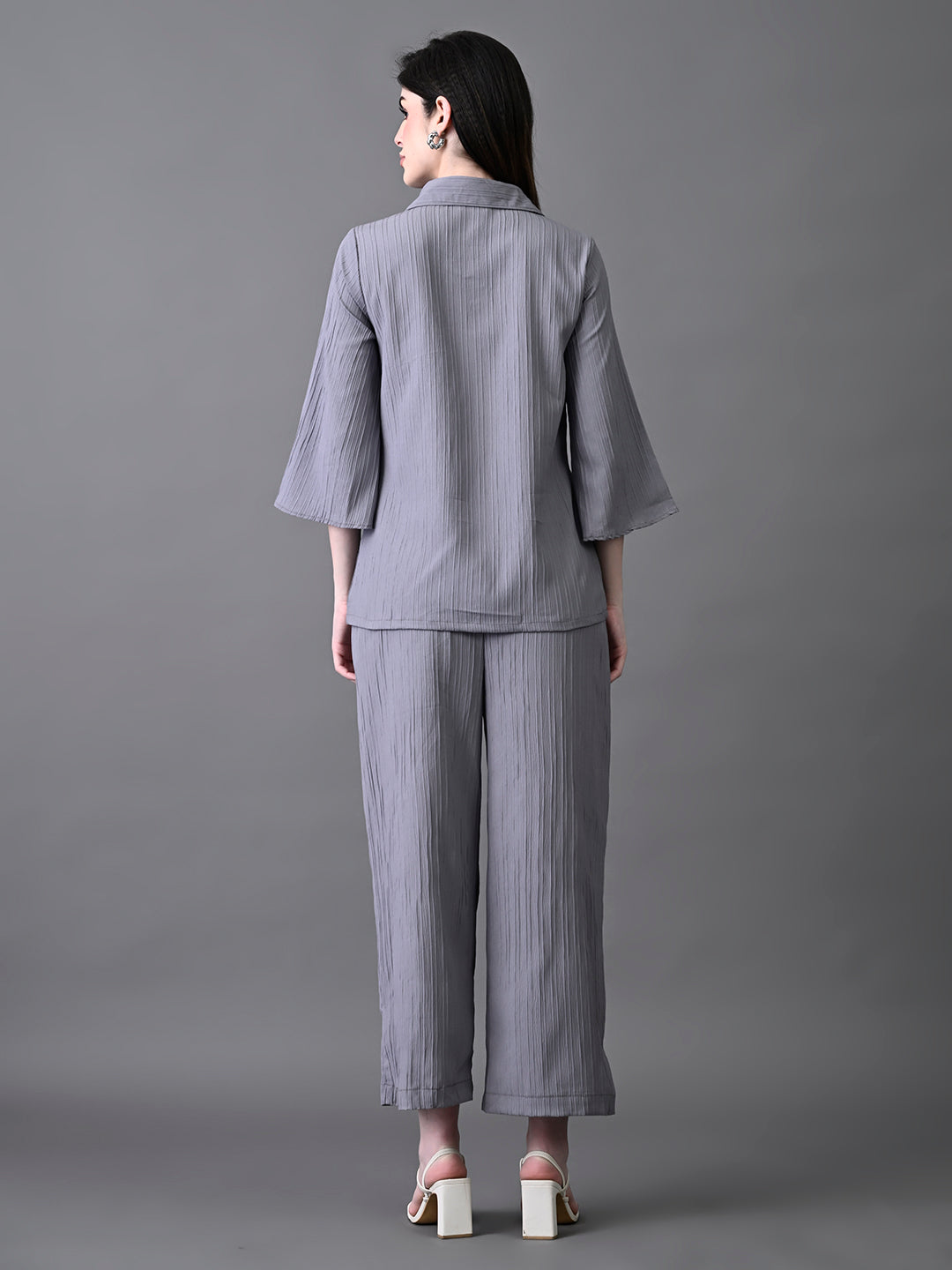 Myshka Women's Grey Pleated Co-Ord Set - Distacart