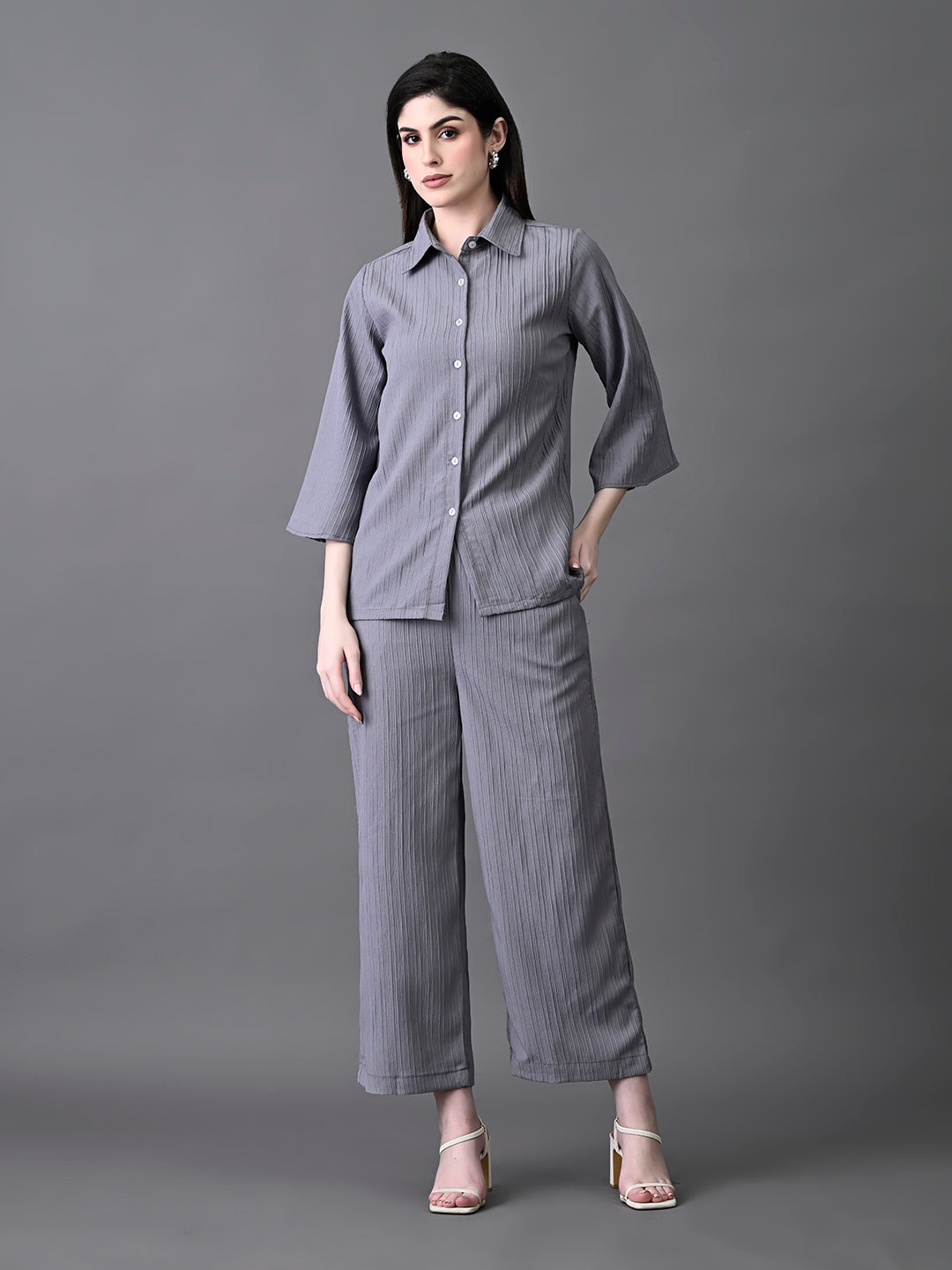Myshka Women's Grey Pleated Co-Ord Set - Distacart