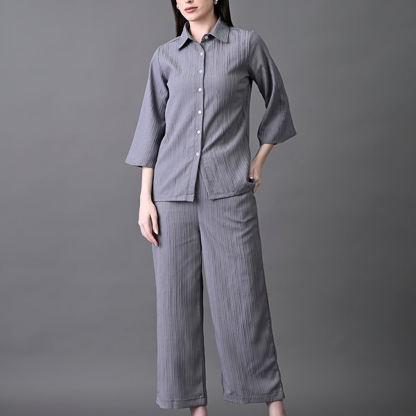 Myshka Women's Grey Pleated Co-Ord Set - Distacart