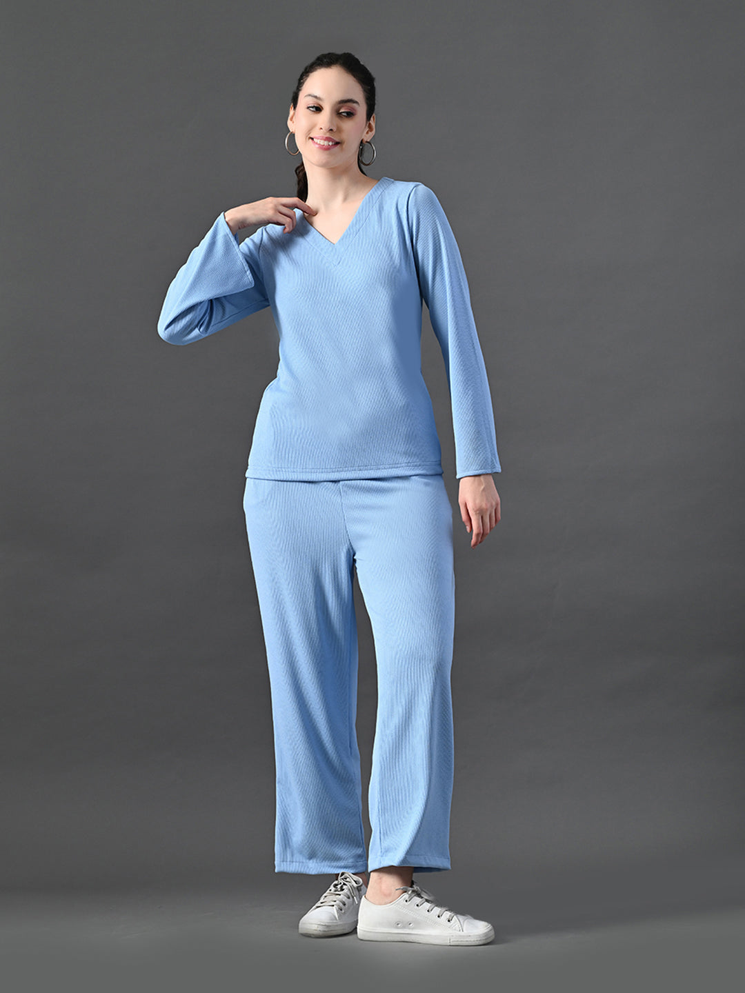 Myshka Women's Blue Ribbed Cord Set - Distacart