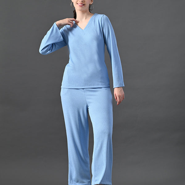 Myshka Women's Blue Ribbed Cord Set - Distacart