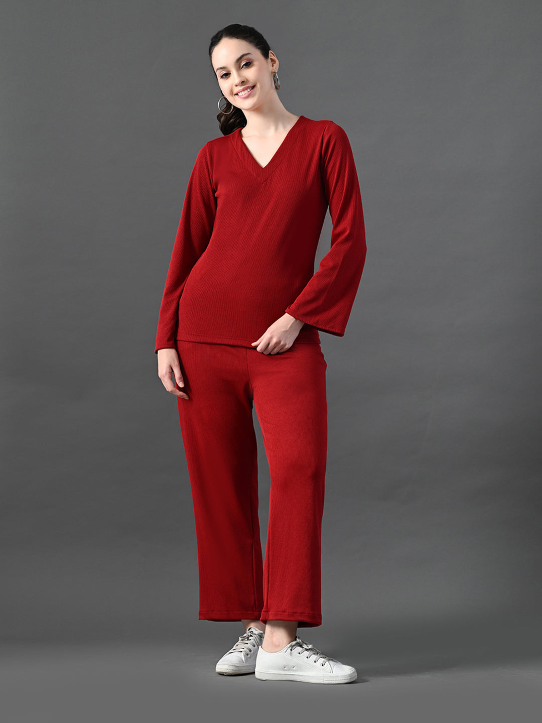 Myshka Women's Red Ribbed Cord Set - Distacart