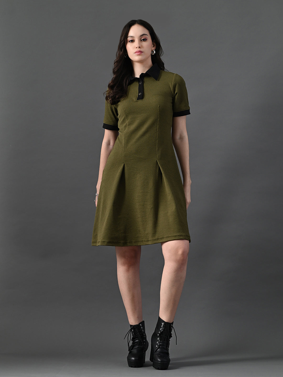 Myshka Women's Olive Collared Dress - Distacart