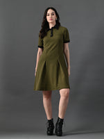 Thumbnail for Myshka Women's Olive Collared Dress - Distacart