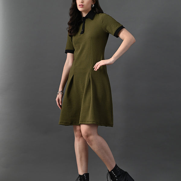 Myshka Women's Olive Collared Dress - Distacart