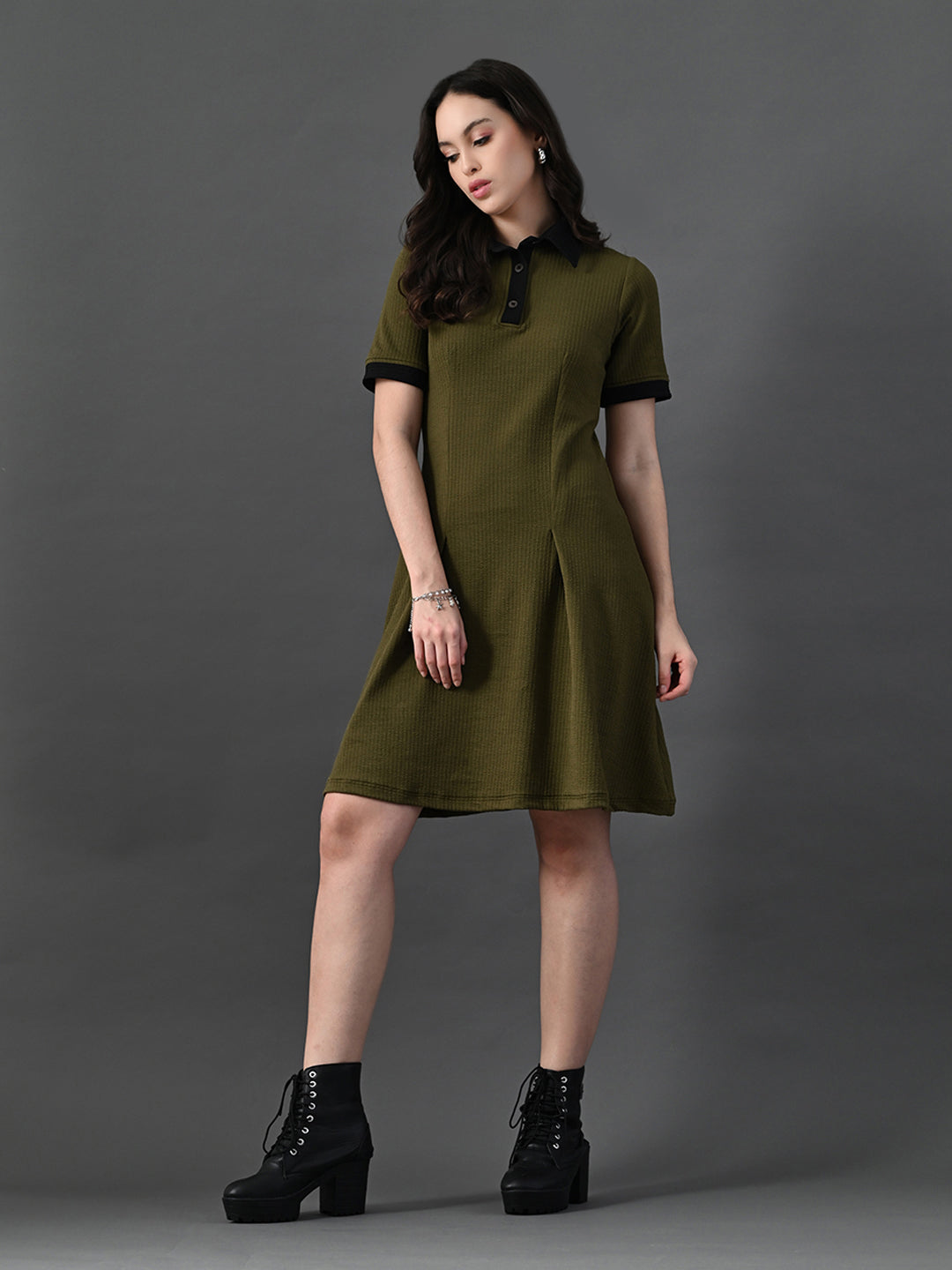 Myshka Women's Olive Collared Dress - Distacart