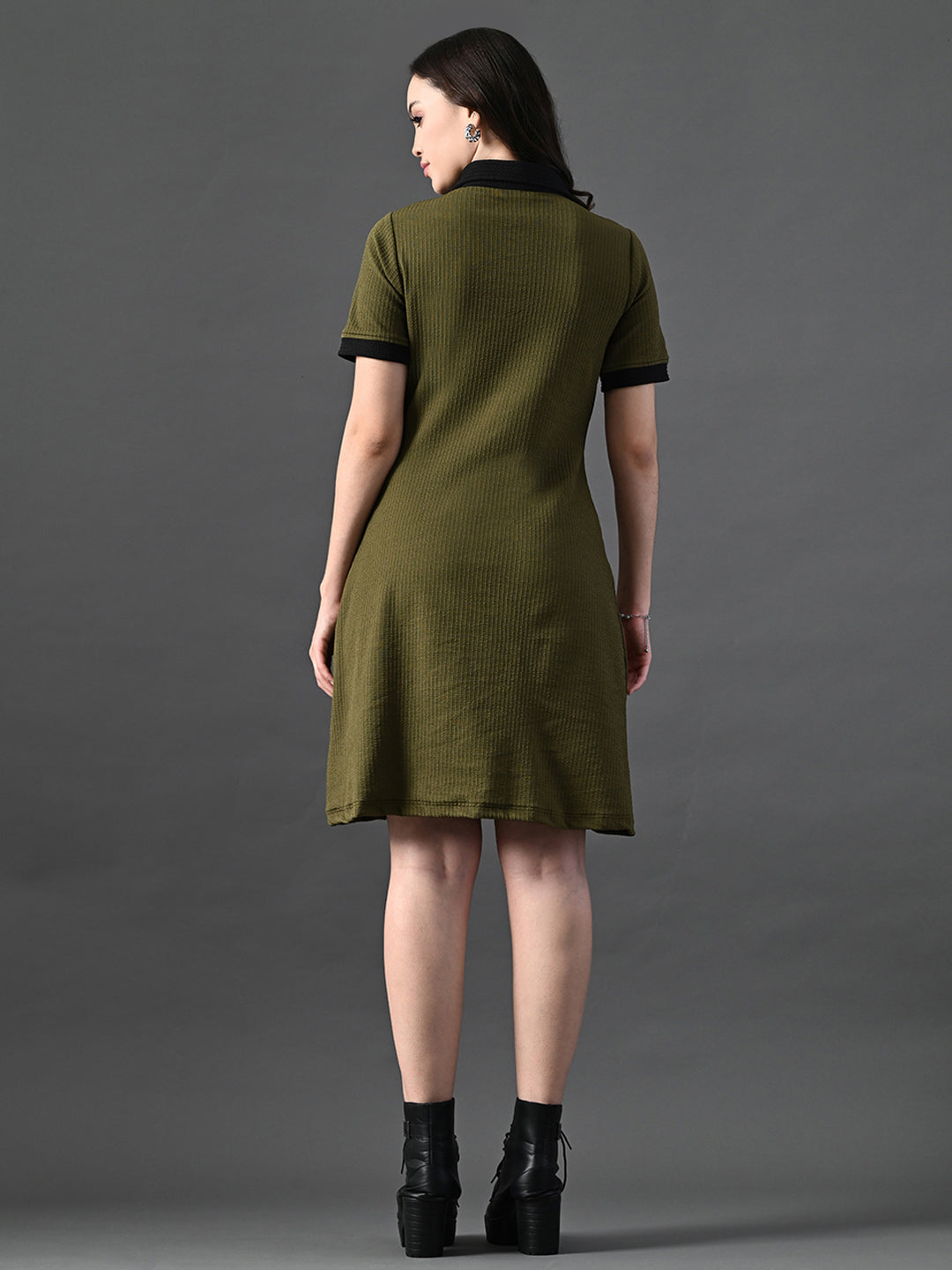 Myshka Women's Olive Collared Dress - Distacart