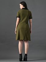 Thumbnail for Myshka Women's Olive Collared Dress - Distacart
