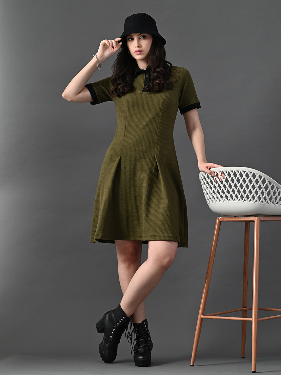 Myshka Women's Olive Collared Dress - Distacart