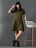 Thumbnail for Myshka Women's Olive Collared Dress - Distacart