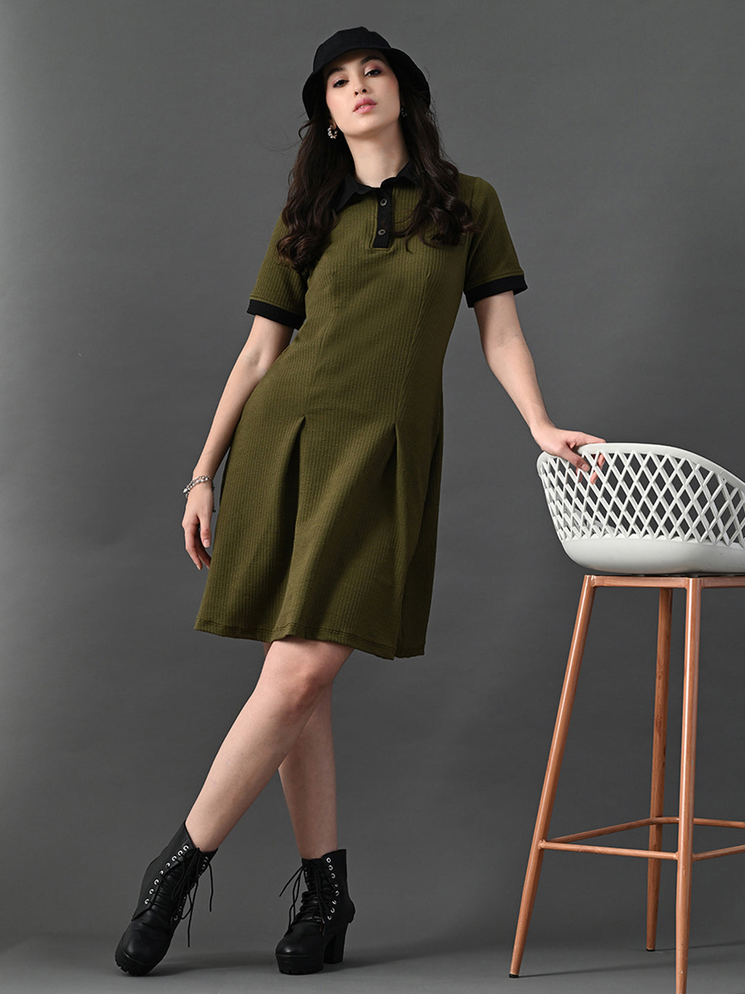 Myshka Women's Olive Collared Dress - Distacart