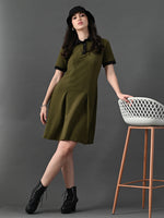 Thumbnail for Myshka Women's Olive Collared Dress - Distacart