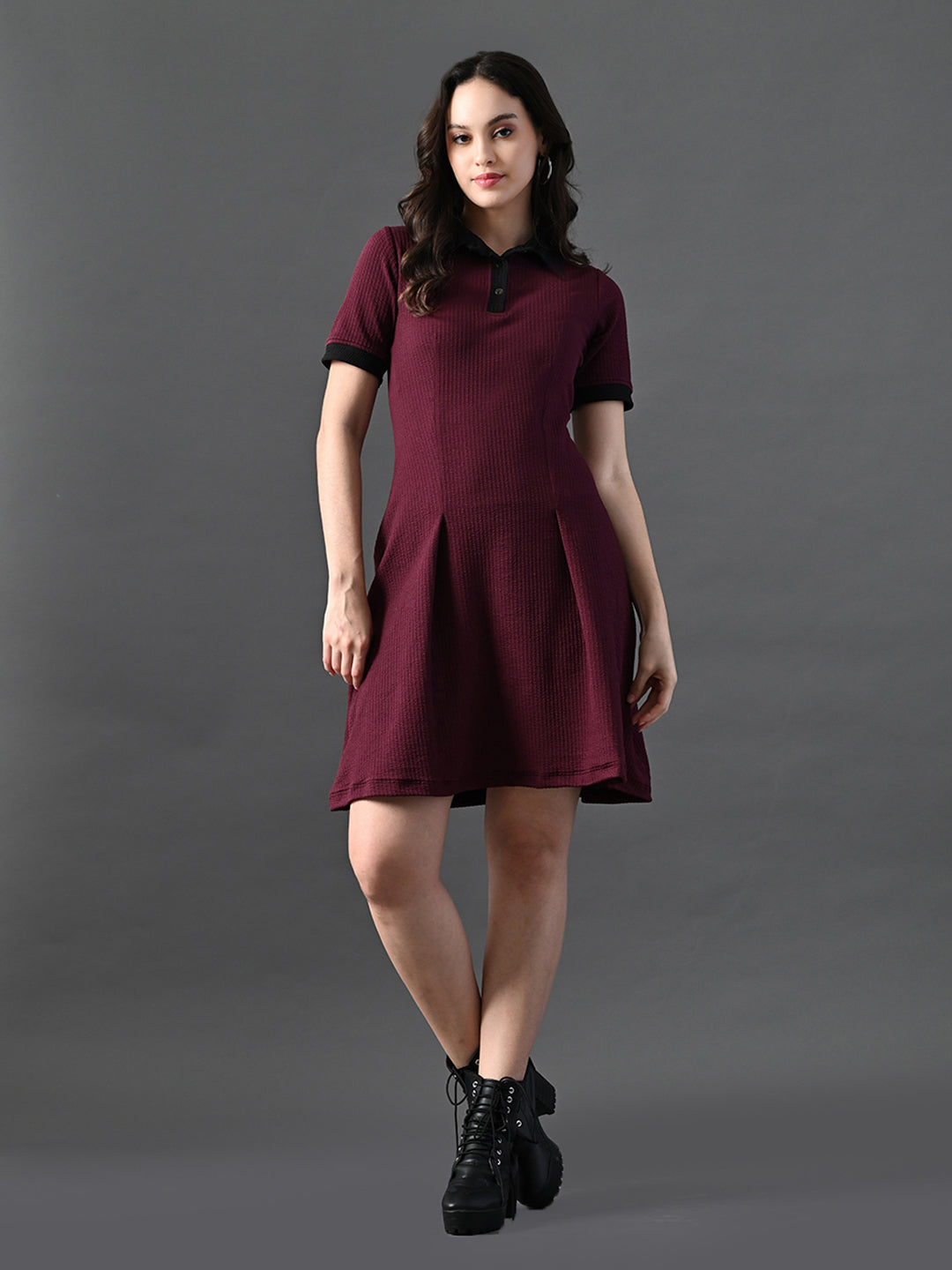 Myshka Women's Magenta Collared Dress - Distacart