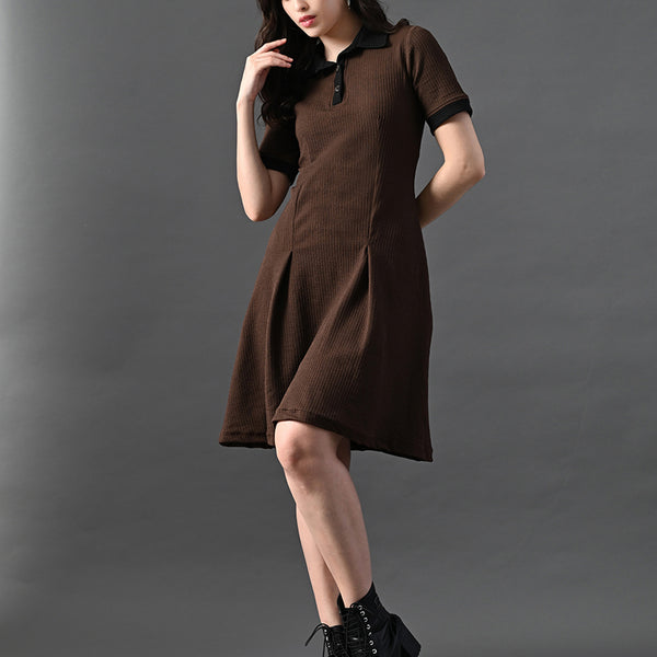 Myshka Women's Coffe Brown Collared Dress - Distacart