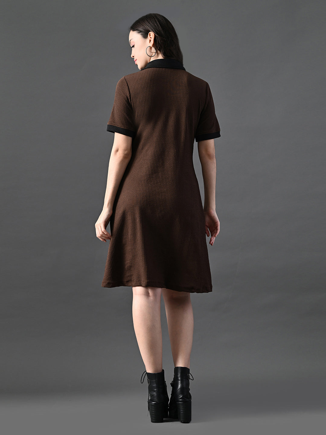 Myshka Women's Coffe Brown Collared Dress - Distacart