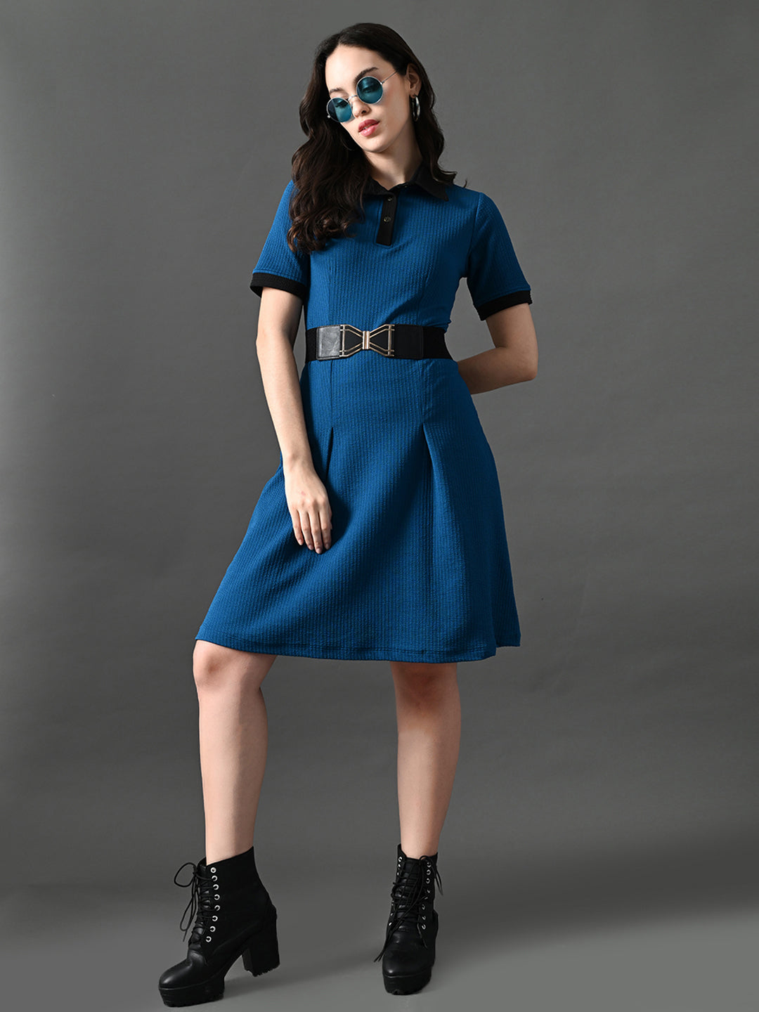 Myshka Women's Blue Collared Dress - Distacart