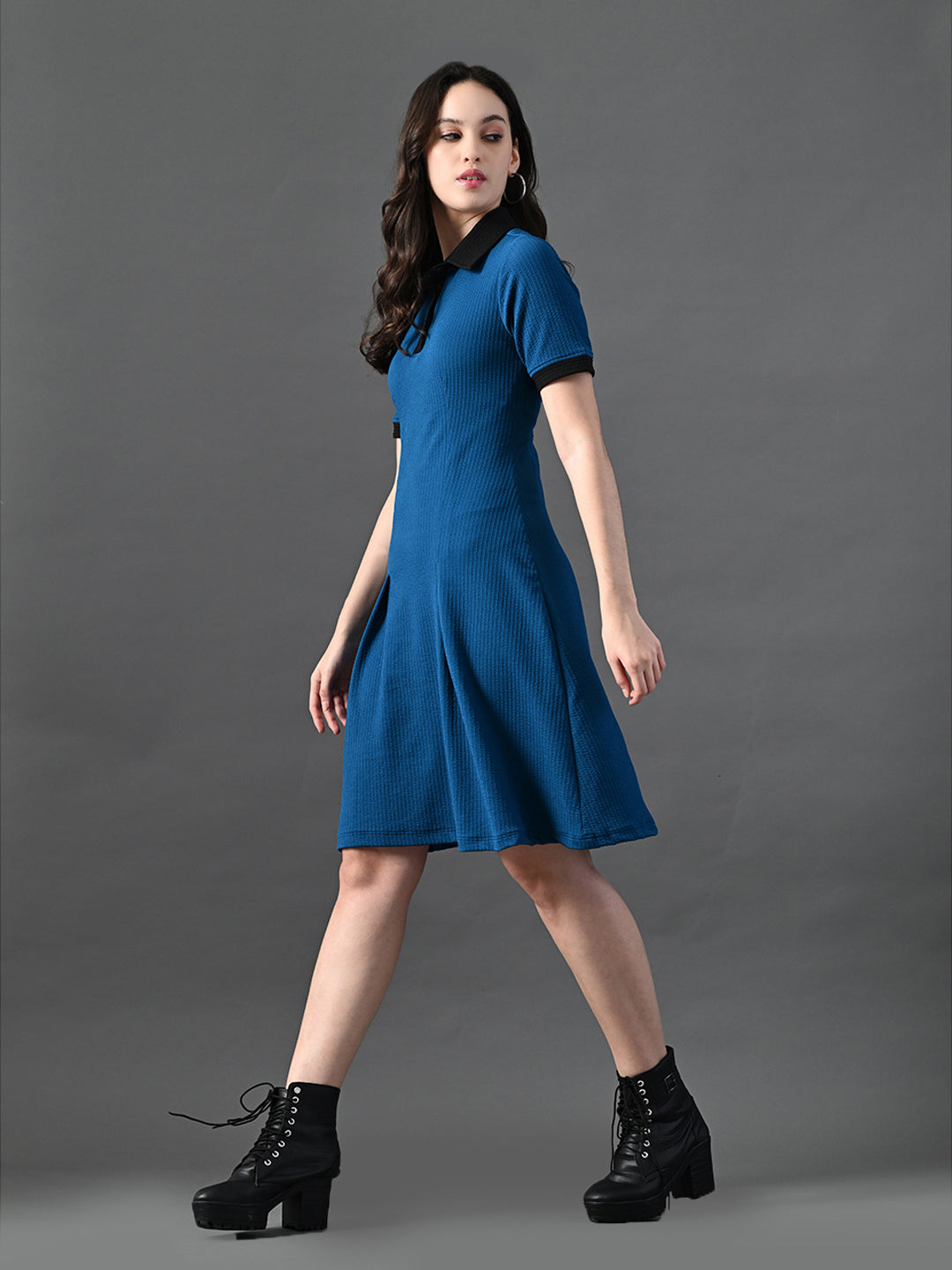 Myshka Women's Blue Collared Dress - Distacart
