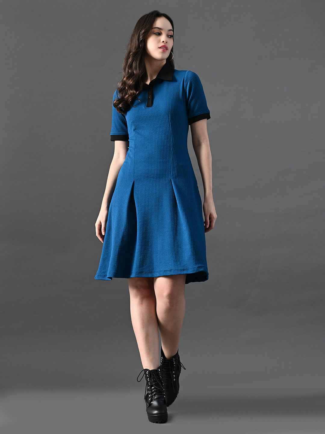 Myshka Women's Blue Collared Dress - Distacart