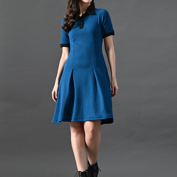 Myshka Women's Blue Collared Dress - Distacart