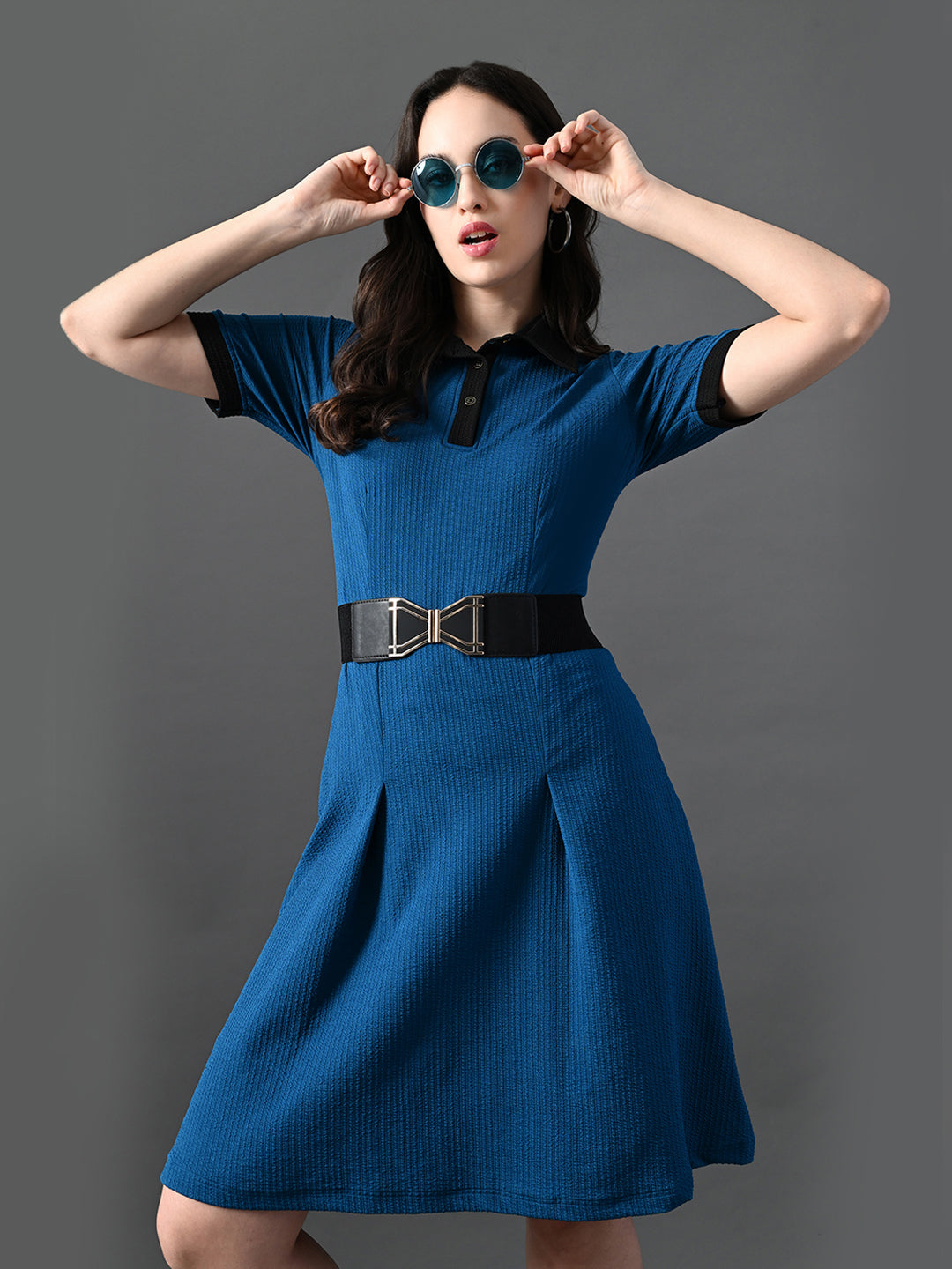 Myshka Women's Blue Collared Dress - Distacart