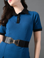 Thumbnail for Myshka Women's Blue Collared Dress - Distacart