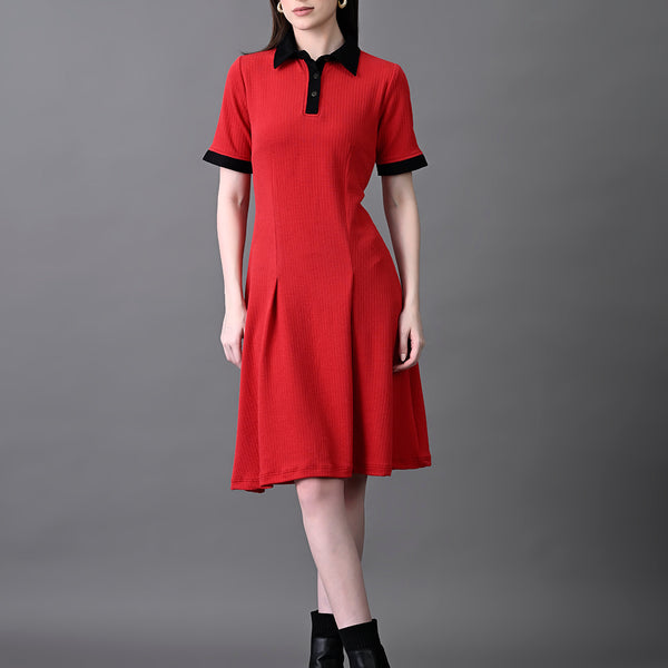 Myshka Women's Red Collared Dress - Distacart
