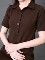 Thumbnail for Myshka Women's Elegant Coffe Midi Dress With Collared Neckline