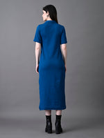 Thumbnail for Myshka Women's Elegant Blue Midi Dress With Collared Neckline