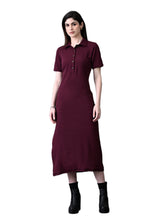 Thumbnail for Myshka Women's Elegant Magenta Midi Dress With Collared Neckline
