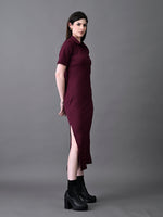 Thumbnail for Myshka Women's Elegant Magenta Midi Dress With Collared Neckline