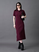Thumbnail for Myshka Women's Elegant Magenta Midi Dress With Collared Neckline