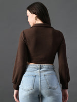 Thumbnail for Myshka Women's Stylish Coffe Wrap Crop Top With Full Sleeves